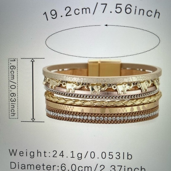 BoHo Golden Elephant Pendant Design Bracelet Multi Layer Leather Strap - Picture 4 of 7